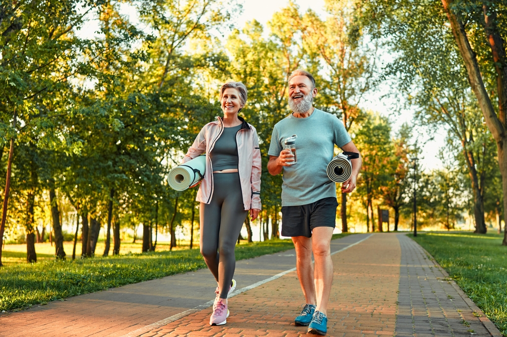 Senior couple working out in Quail Park retirement village.